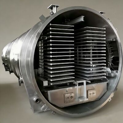 Liofilizator przemysłowy o wymiarach komory 12700 x 2600 x 3300 mm z agregatem chłodniczym BITZER lub Leybold i poziomem próżni poniżej 13 Pa zapewniającym liofilizację