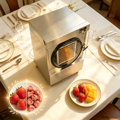 Domowa liofilizator o mocy 3600 W, zakres temperatur od minus 50 do plus 90 stopni, przeznaczony do odwadniania i zatrzymywania składników odżywczych